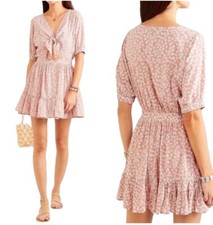 Faithfull The Brand Marigot Pink Floral Tie Front Mini Dress Azalea Floral Med