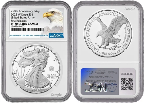 Presale 2025 W Silver Eagle S$1 United States Army Privy NGC PF70 FR UC #968 Q2
