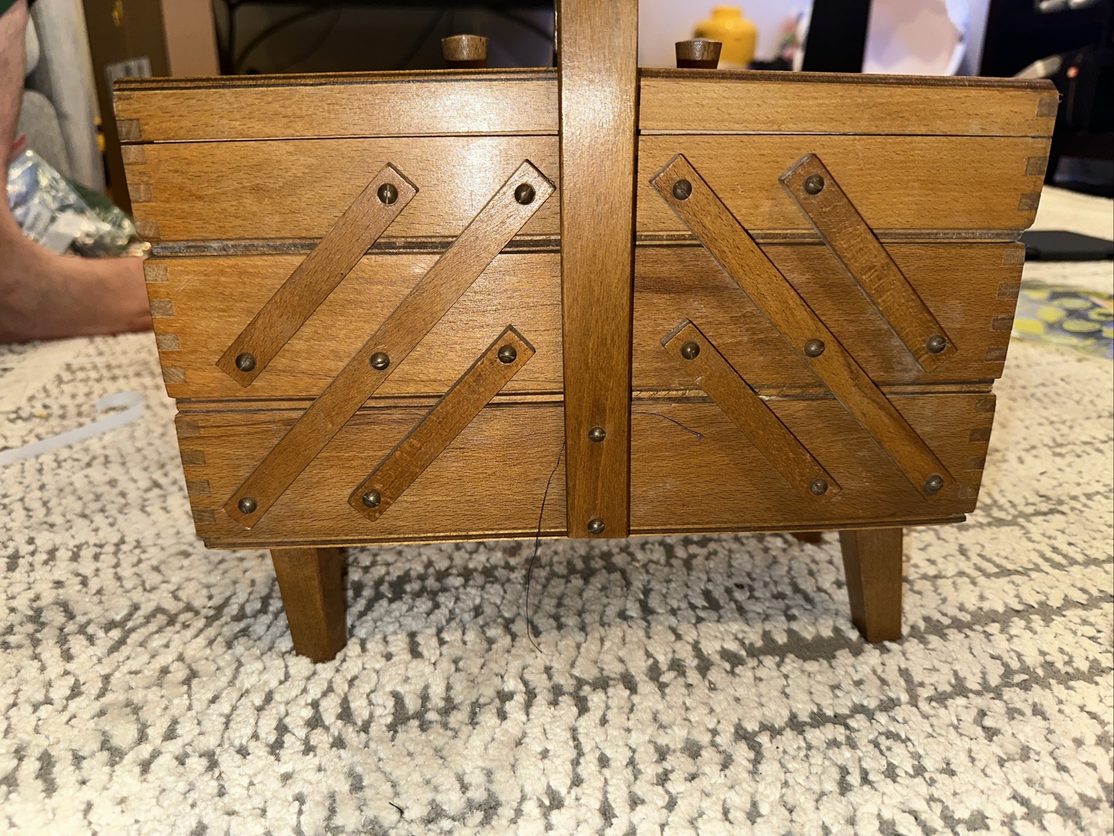 Vintage Wooden Accordion Fold Out Sewing Box Made In Romania eBay