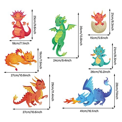 Large Dragon Wall Decals Cartoon 3D Dinosaur Kids Wall Stickers Peel