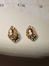 Emmons Clip On Earrings Gold Tone Signed Cameo See Photos 