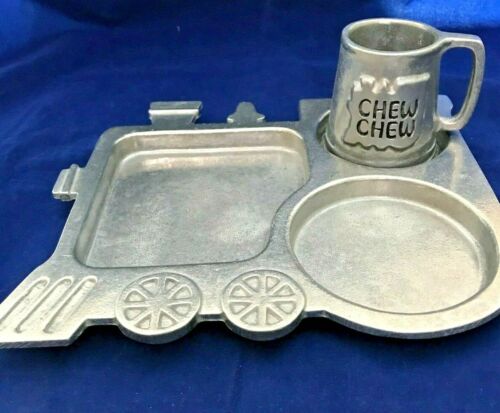 Vintage YORK Metalcrafters pewter Children TRAIN DISH SET 1975 CHEW CHEW 2pc - Picture 2 of 10