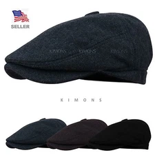 5 Panel Wool Tweed Plaid Ivy Herringbone Winter Cap Hat Golf Flat Cabbie Newsboy