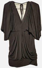 Women's Black Dress Deep V-Neck Flare Sleeve Mid-Thigh Length Size 1X