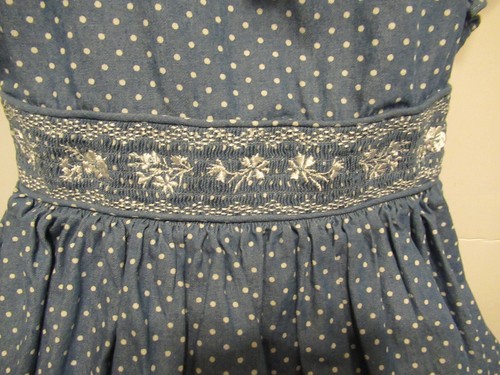 P34 Girls size 4T Smocked Blue With White Dots by Bonnie Jean - Picture 5 of 11