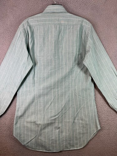Charvet Hemd Herren 15,5 Grün Knopfleiste Designer Paris Frankreich Gestreift Preppy - Bild 10 von 11