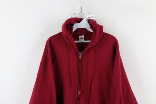 Vintage 90s Streetwear Mens XL Faded Blank Full Zip Hoodie Sweatshirt Red USA - Picture 2 of 13