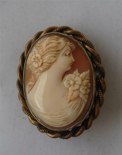 Vintage/Antik Muschel Kamee Dame Anhänger Halskette Brosche Anstecknadel - Bild 2 von 6
