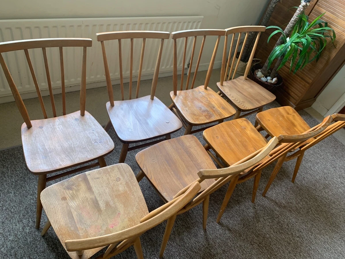 8 X Ercol original Blonde Stick Back Spindle Back Mid Century