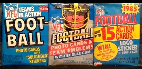1982, 1984, & 1985 Fleer Football Teams In Action - One Wax Pack Each Year NM-MT