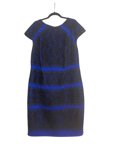 Abito tubino in pizzo ricamato Tadashi Shoji TG 18W blu royal 18Q - Foto 4 di 9
