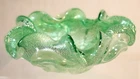 Vintage Murano Venetian Silver Flakes Italian Art Glass Bowl Light Green