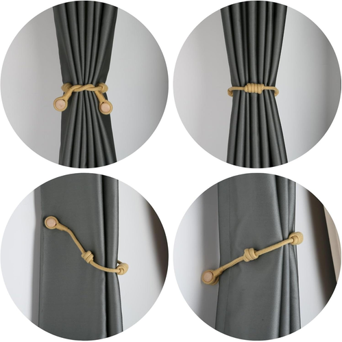 2 Pack Magnetic Curtain Tiebacks, Decorative Drapery Holdbacks Modern Woven Tie- - Picture 3 of 5