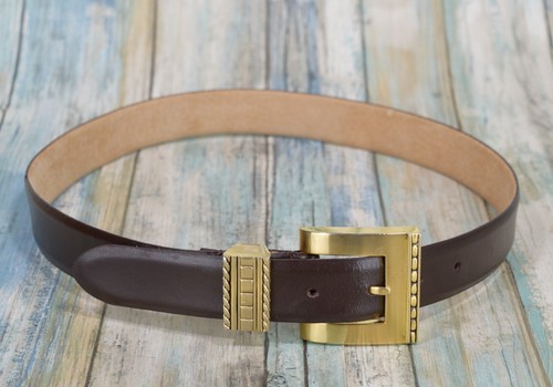 Vintage Millennium brauner Ledergürtel Größe 30 (M) goldene Schnalle 1998 kostenloser Versand - Bild 1 von 11