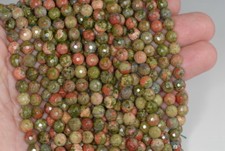 6MM UNAKITE GEMSTONE FACETED ROUND LOOSE BEADS 15"