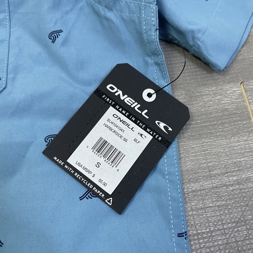 O’Neill Harborside Short Sleeve Button Waves AOP Shirt Mens Size Small Blue $55 - Picture 2 of 8
