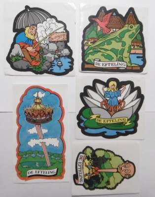 5 Stück Werbe-Aufkleber De Efteling Karikaturen Attraktionen Freizeitpark NL 80s