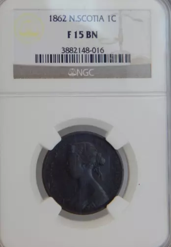 1862 NGC F15 BN Canada 1 CENT Silver N.SCOTIA #BT-126