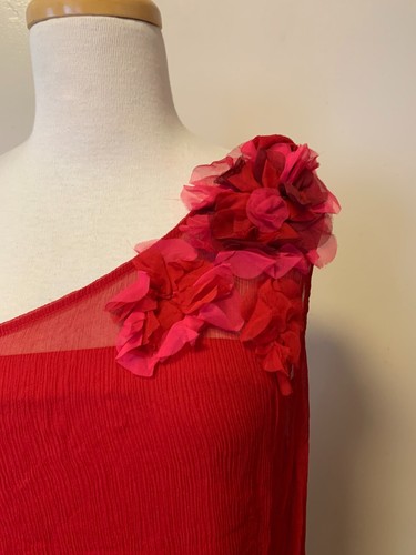 LU LU LAME ONE SHOULDER RED SILK DRESS SIZE M NWT - Picture 2 of 5