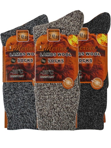MENS 3-PACK BROWN GRAY BLACK WOOL THERMAL SOCKS - 第 4/4 張圖片