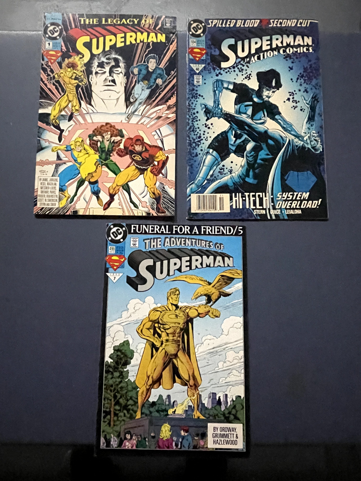 Superman mixed lot of 3 comics - Legacy 1, Adventures 499, Action 694