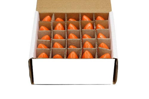 Box of 25 Light Bulbs - C7, Steady Burning- Opaque Orange- 7 Watt, Nickel Plated - Picture 2 of 5