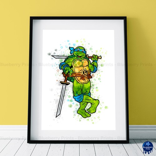 Tartarughe Ninja Mutanti Adolescenti Acquerello Splash Stampe Artistiche Bambini - A5-A4-A3 - Foto 3 di 6
