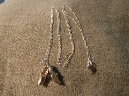 Antique Sterling Silver "wooden shoes" Necklace and Chain - Picture 2 of 5