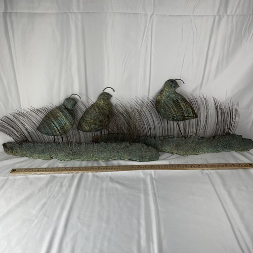 Vintage Bijan Signed Brass and Copper Quail Bird Marsh Nest Wall Sculpture - Picture 8 of 9