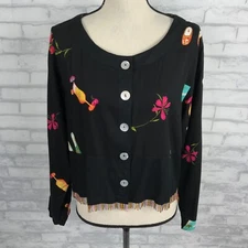Vtg Paradiso Tropical Top Shirt Button Up Size M Hawaiian Cocktail   Crop Beaded