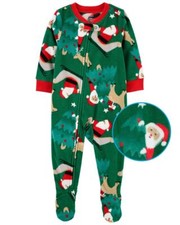 NWT Carter's Baby 1-Piece Santa Fleece Footie Pajamas, Green, 12m or 24m
