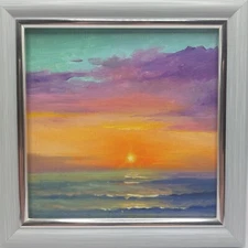 Oil painting "Sunset over the sea" Original painting Impressionism Realism 4x4