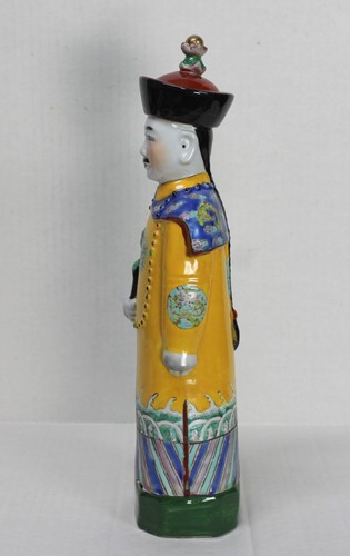 Antica statua porcellana cinese imperatore dinastia Qing marcata 14-3/4''H - Foto 5 di 11