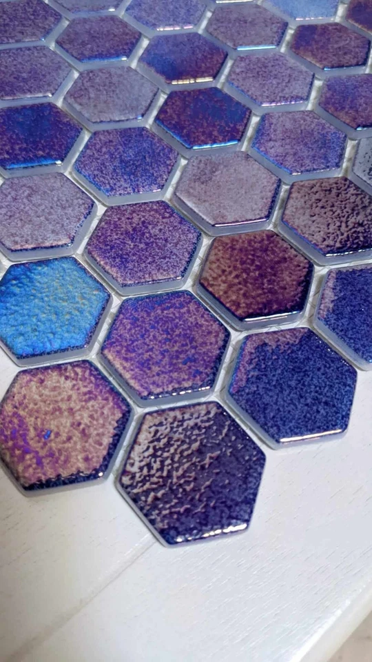20 Sheets Dark Blue Hexagon Iridescent Glass Mosaic Tile - Image 2 of 2