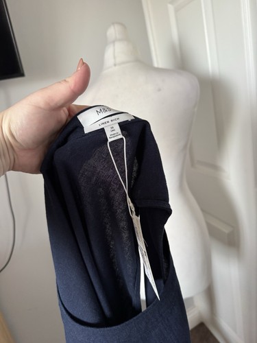 M&S Linen Rich Navy V Neck Popover Midi Shift Dress Size 20Long BNWT - Picture 11 of 11