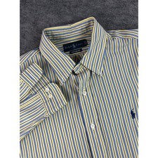 Ralph Lauren Mens Yellow Blue Striped 16 Shirt Custom Fit Long Sleeve Button Up