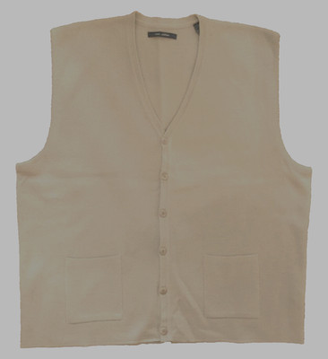 Vintage New Edition Tan Button Down Sweater Vest V Neck 2 Pockets X Large
