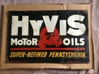 Old Vintage Hyvis Motor Oil 2 Sided Metal Sign Pennsylvania Gas Oil tire engine