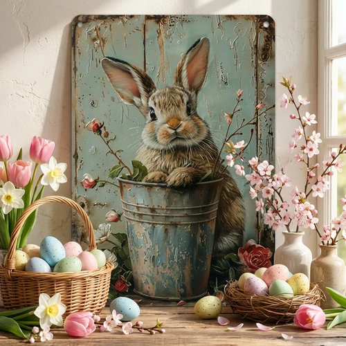 Bunny Rabbit Easter Decoration Vintage Style Bunny Sign Rustic Rabbit Wall Art