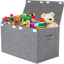 Collapsible Toy Storage Bin with Lid, 82L Large Capacity - Gray Neutral Space-Sa