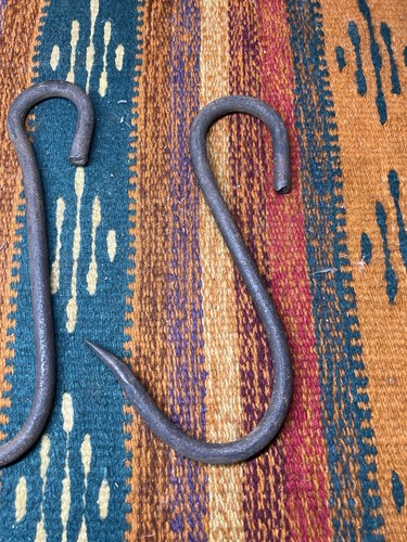 Vintage Meat Hooks Metal Bent Primitive Farmhouse Iron Lot Of 3 Butcher - Picture 2 of 11