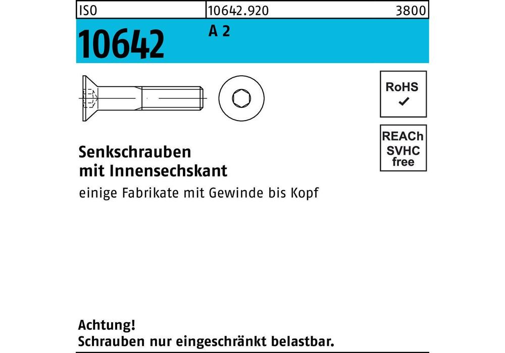 Рейхер Сенкшраубе ISO 10642 Innensechskant M 3 x 8 A 2