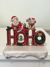 KSA Cast Iron Santa Claus HoHo Double Stocking Hanger Holder Christmas Wreath