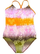Speedo Girls One-Piece Swimsuit Youth XL 16 UPF 50 Pink Orange Green