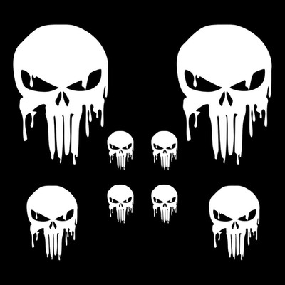 Schädel Skull Geschmolzen Aufkleber Paket 8 Stück | Punisher Aufkleber für Auto