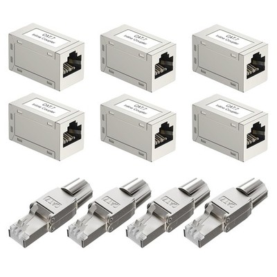 RJ45 Kupplung Cat7 6x Set, werkzeuglos, Netzwerkstecker, Ethernet, Internet,