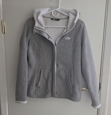The North Face Women s Hooded Full Zip Fleece Jacket Gray M Pockets