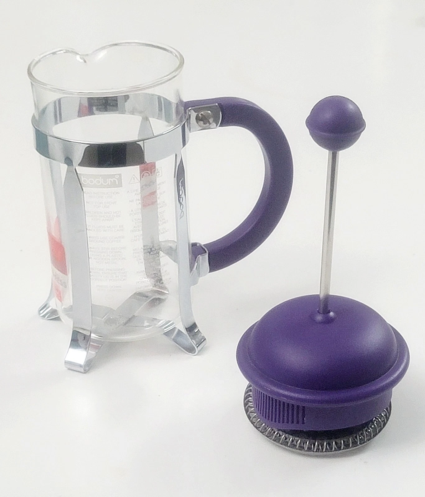 The Original Bodum French Press Glass Purple Chrome 1 Cup Coffee Maker & Lid Mug