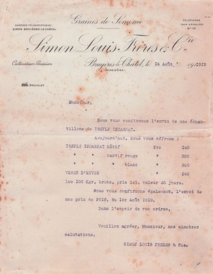 91 BRUYERES LE CHATEL grainery SIMON LOUIS 1918 seed