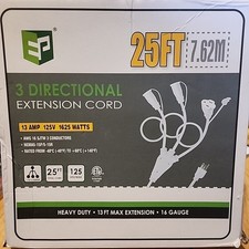 1 to 3 Splitter Outdoor Extension Cord 25FT Total 7 6 6 6 with Multiple Outlets